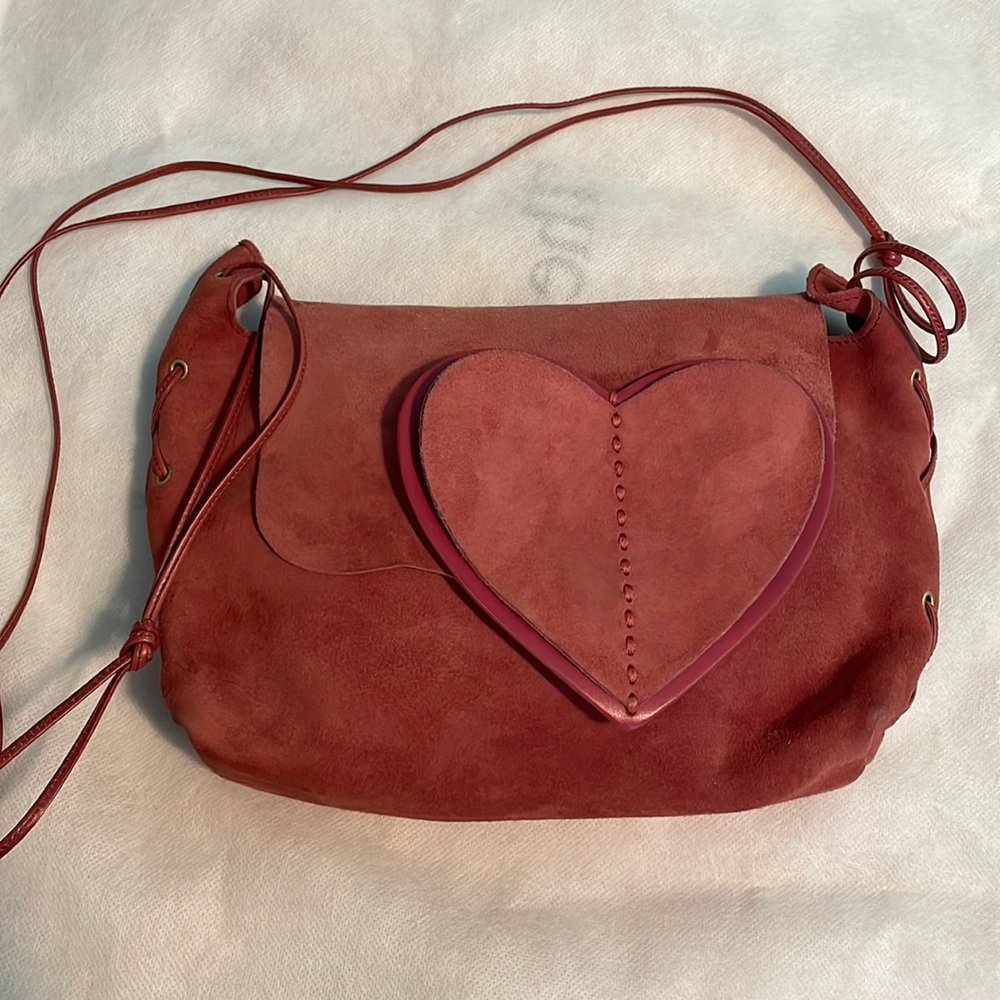 Auth GUCCI Shoulder HEART Flap Crossbody Bag Suede Leather